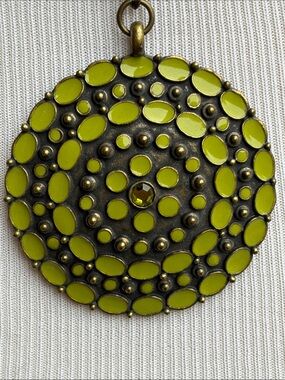 Round Lime Green Pendant Necklace on Antique Chain